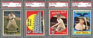 New York Yankees Graded Star Lot of (9) Cards with Mantle, Berra and Ford